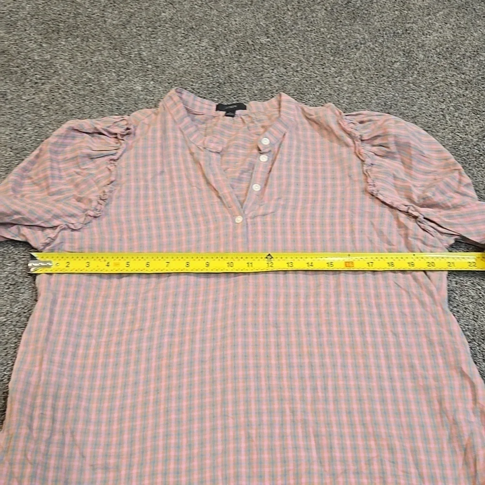 J.Crew Women Puff sleeve top V neck Blouse Top flannel sz L